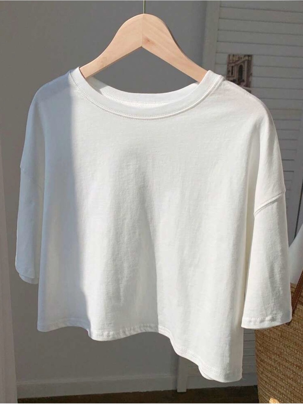 Women's White Cropped Crewneck Tee - Minimal Everyday Top
